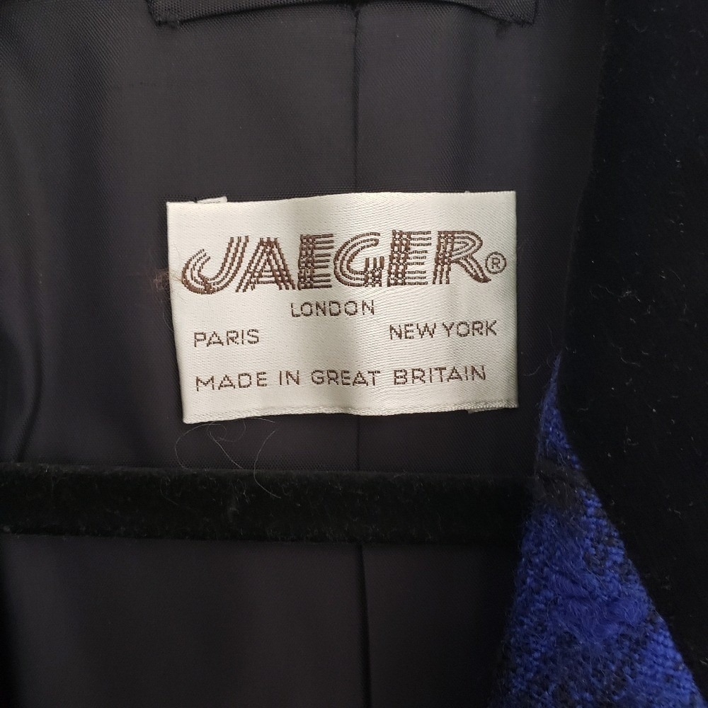 Jaeger London Blazer Jacket Blue Black Patterned Velvet Trim Cobalt - Picture 7 of 13